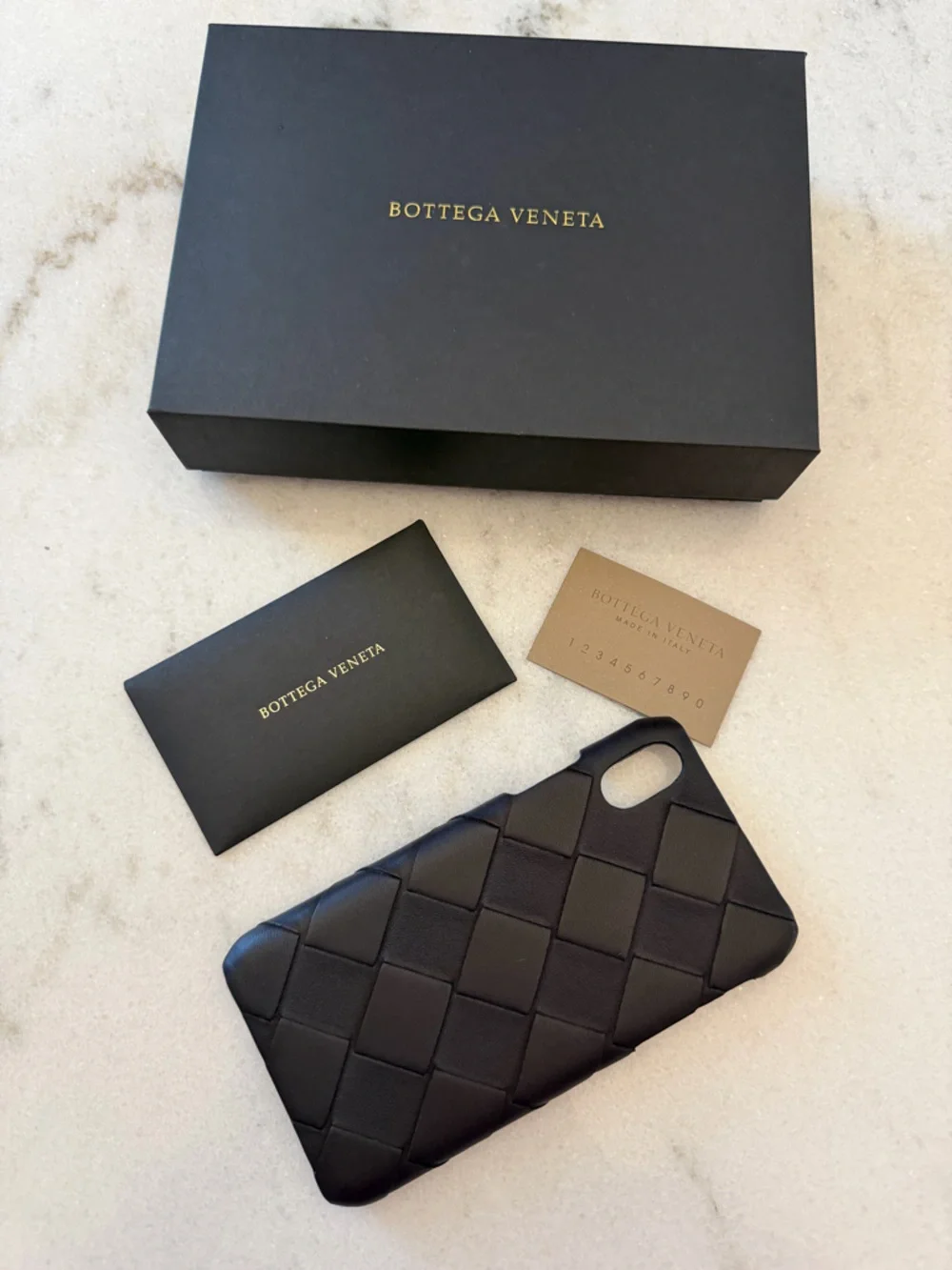 Bottega Veneta brown/Black Intrecciato Leather IPHONE XS Phone Case